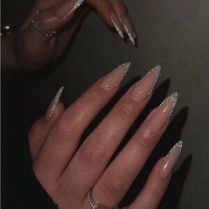 Glitter French Tip Fake Nails
